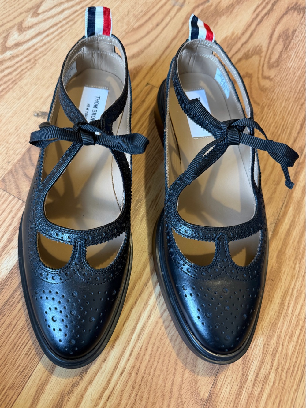 Thom Browne Accents Black Leather Mary Jane Flats Women’s Sz 9